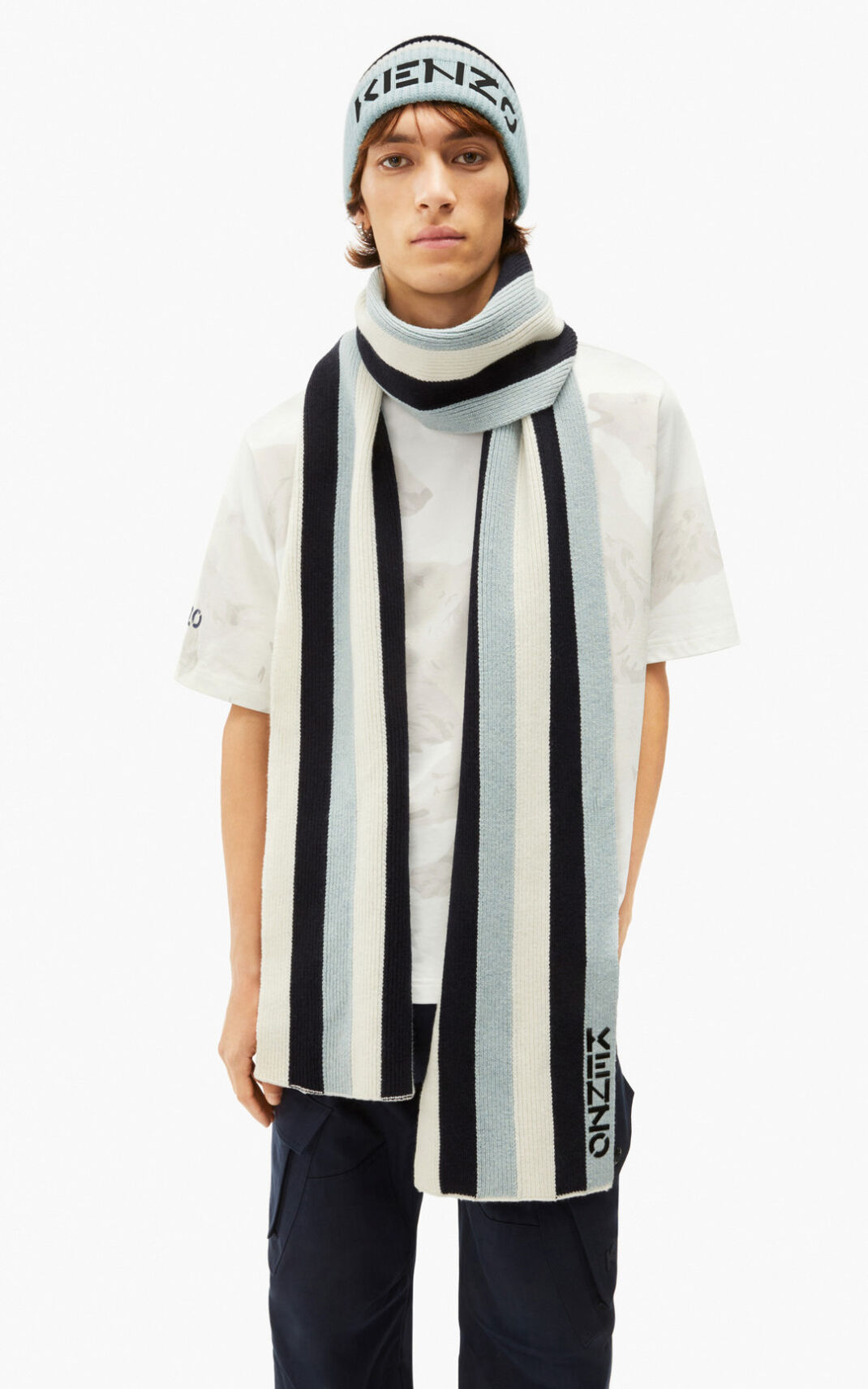 Kenzo The Winter Capsule striped wool Sjaal Heren Blauw Zwart | 46781QWJC